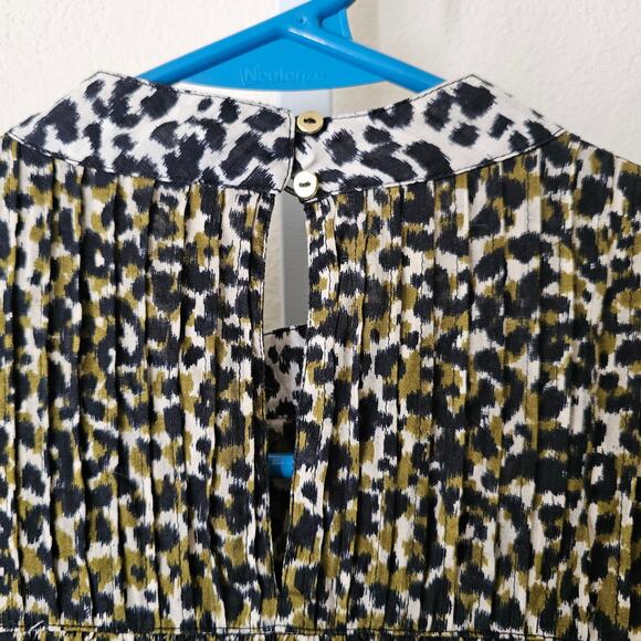 ULLA JOHNSON Amira Leopard Print Long Puff Sleeve Mock Neck Mini Dress Sz 2 - Picture 8 of 16